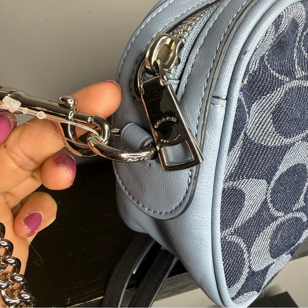 Coach Signature Jacquard Crossbody in Navy and Light Blue Trim - Picture 3 of 11